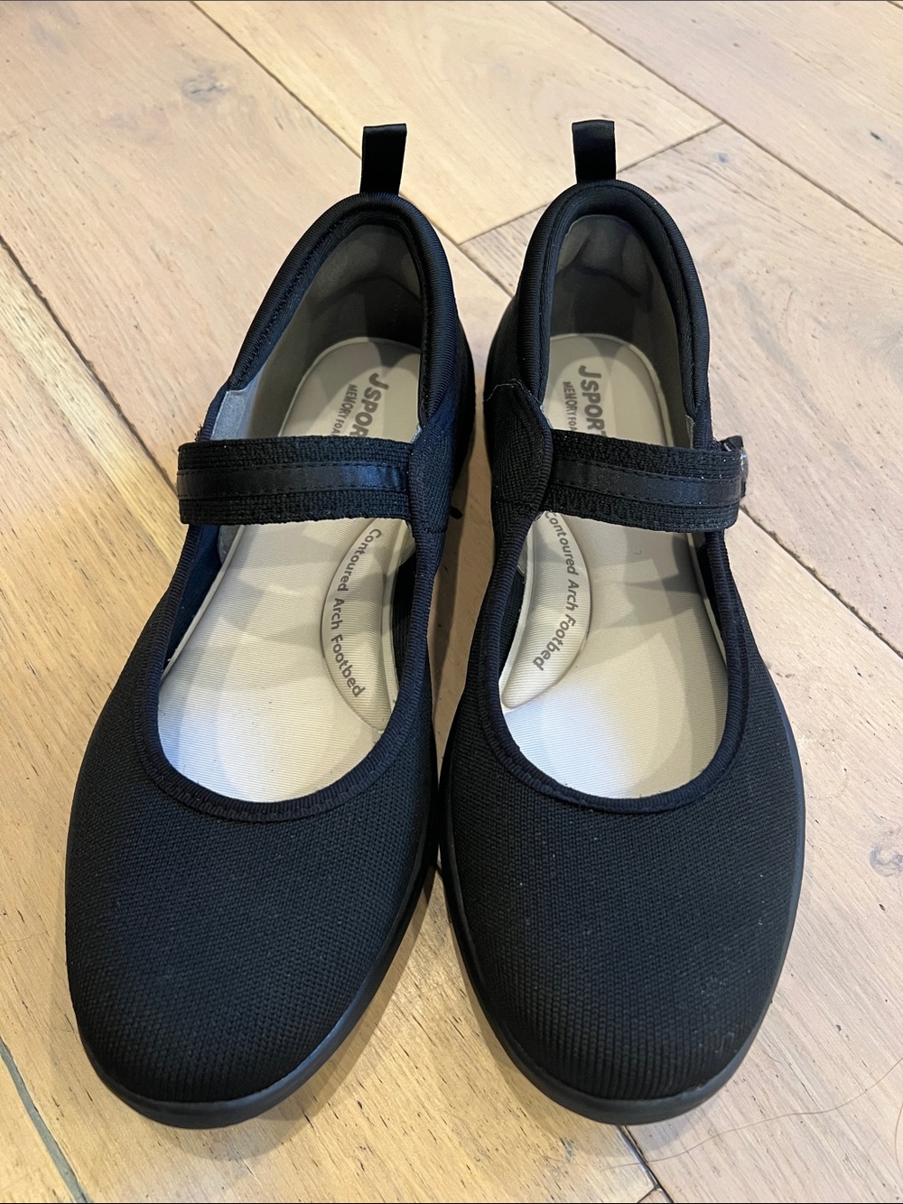 J Sport Black Mary Jane Comfort Flats with Hook-and-Loop Strap